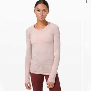 lululemon athletica Long Sleeve Crew Neck Top in Light Pink